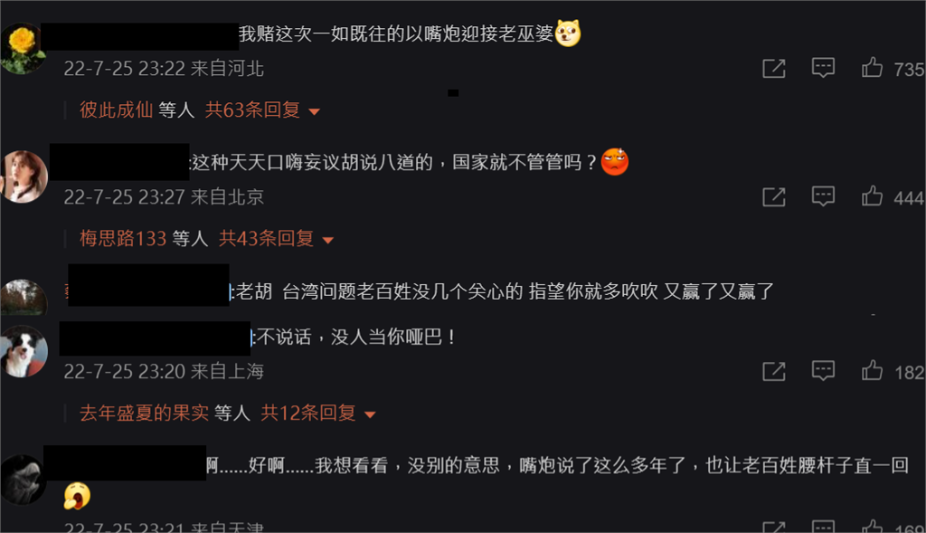 胡錫進嗆:裴洛西若訪台「美軍航艦會被消滅」 小粉紅諷:又嘴砲