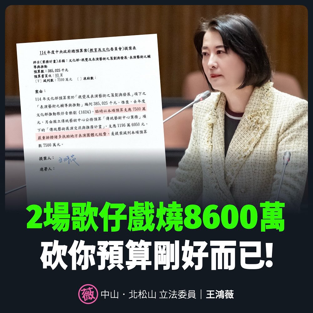 快新聞/王鴻薇刪歌仔戲預算嗆「砍你預算剛好」 吳思瑤酸:欠缺文化是國民黨文化?