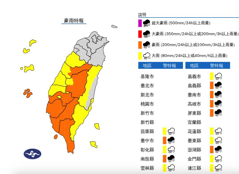 快新聞/凱米外圍環流襲擊!15縣市豪大雨特報 6地慎防大雷雨