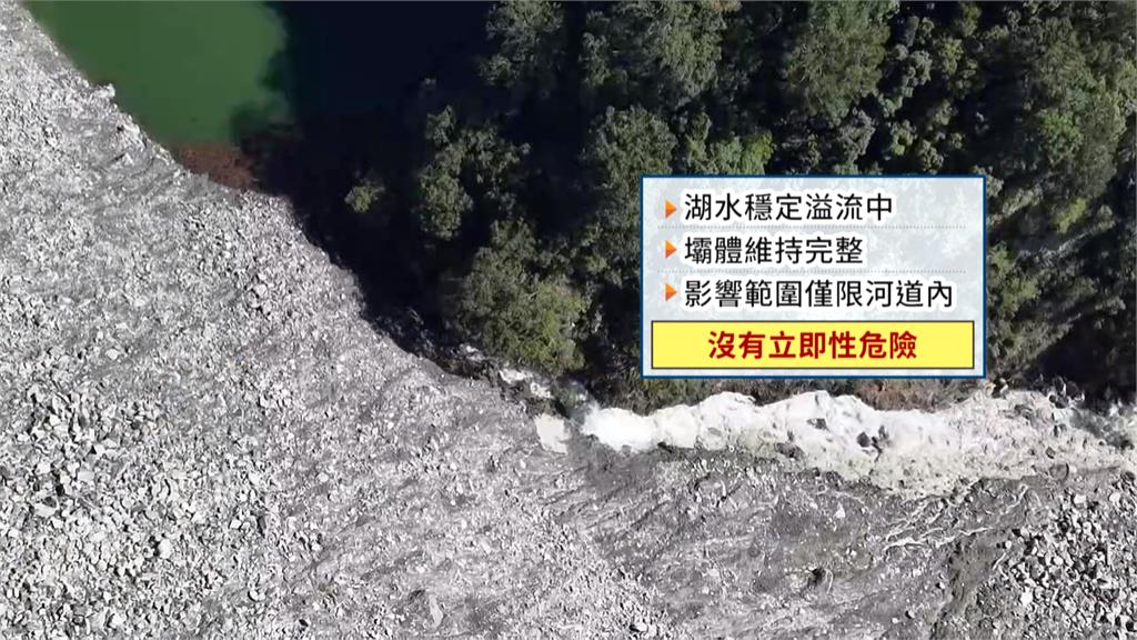 鬆口氣！萬里溪堰塞湖水位未達警戒標準　目前維持穩定溢流