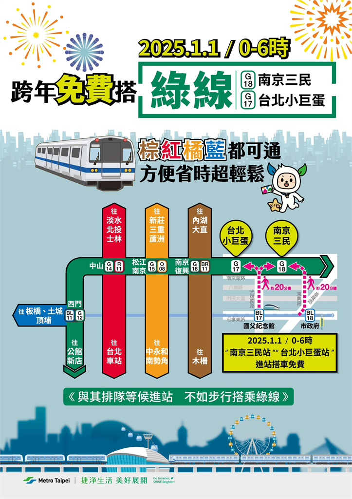 快新聞/跨年北捷42小時不收班!鼓勵民眾搭綠線散場 「這兩站」上車免收費