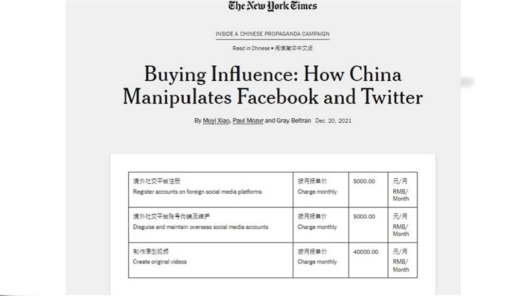 紐時揭中共如何操縱各大社群平台 大外宣標案報價單全曝光
