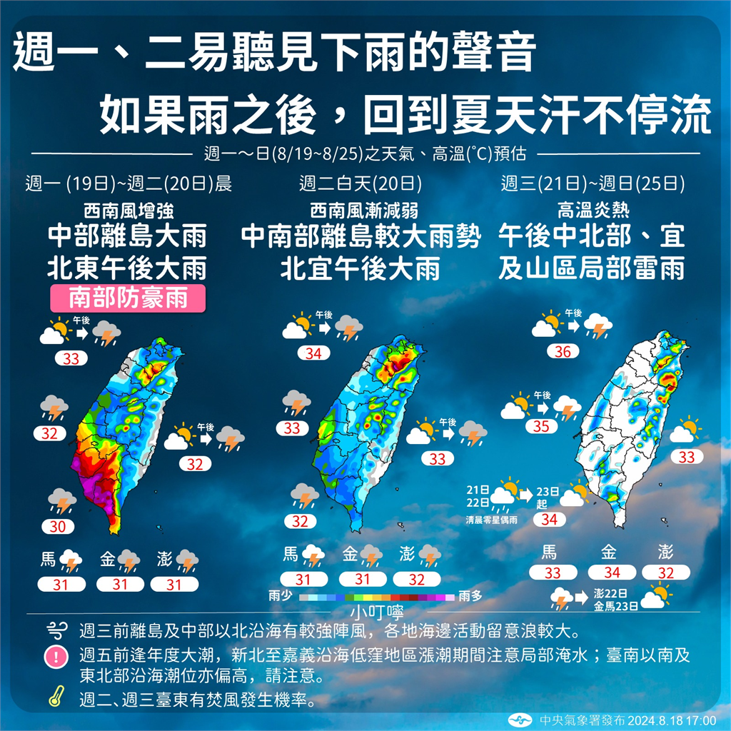 快新聞／低壓帶＋西南風增強！週二前防豪大雨　週三起恢復夏季高溫炎熱