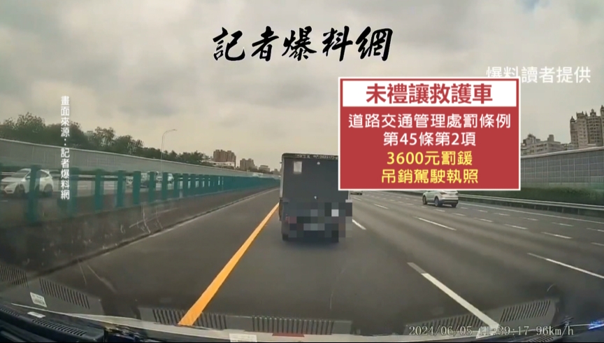 救護車國道狂鳴笛、按喇叭 貨車不禮讓將罰3600元