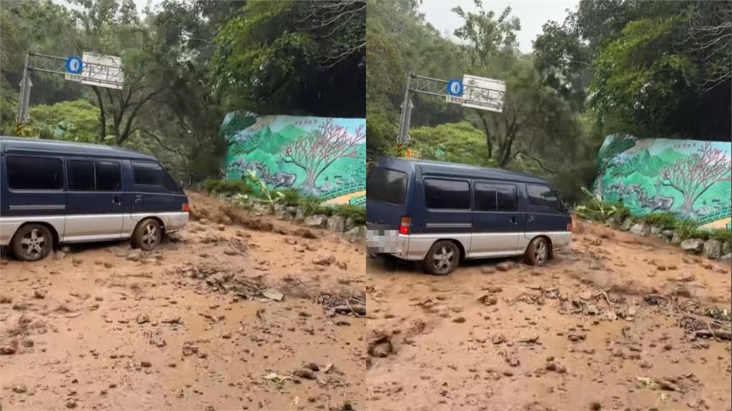 陽明山菁山路土石流!貨車泥流中「輪胎空轉」拍攝者嚇壞大喊:天啊