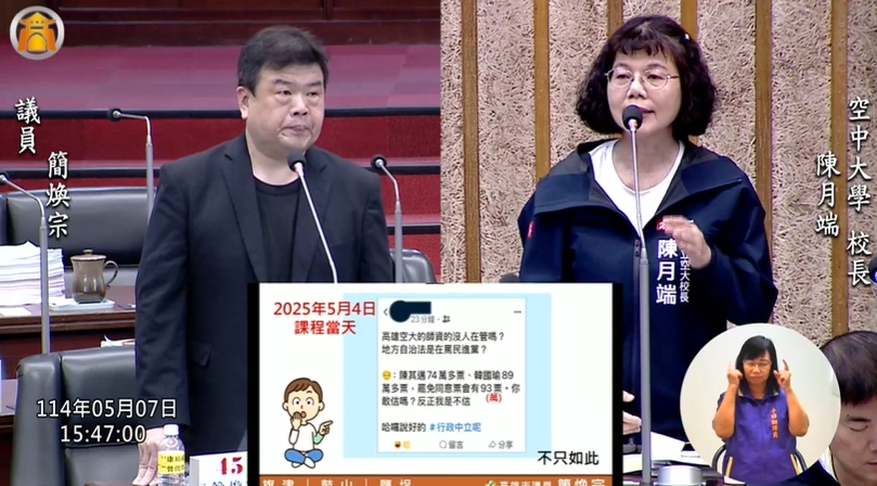 高空大師影射「青鳥背後老大是習近平、罷韓作票」!議員要求調查…校方回應了