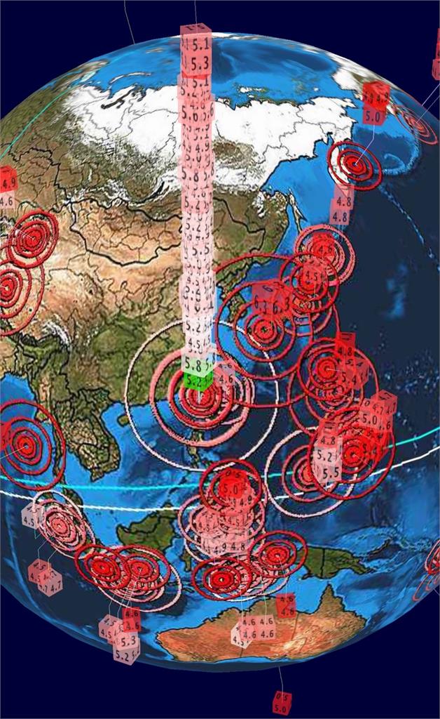 全球地震3D圖曝！台灣超密集「疊成另類台北101」他嘆：這種不用世界第一