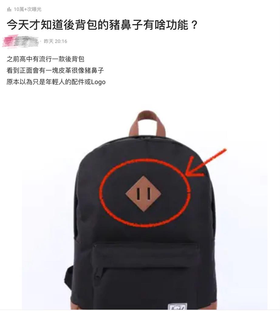 後背包「豬鼻子」設計不是Logo　創辦人揭真實的用途！網驚「超方便」