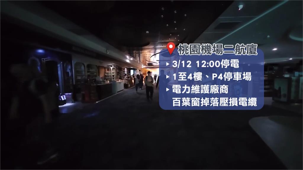 桃機二航廈中午突停電1小時 經查「百葉窗壓到電纜」惹禍