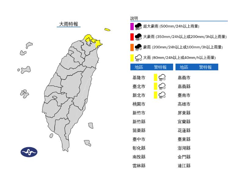 快新聞/雨彈來了! 北北基3縣市發布大雨特報