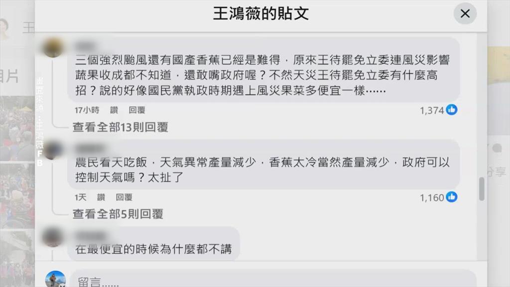 王鴻薇評香蕉漲價像「遇到詐騙」 網友諷納稅人付她薪水才「遇到詐騙」