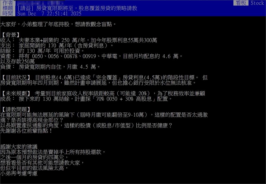 他存「5檔股票」月領4.6萬繳房貸！內行急勸出清「這檔ETF」：過寬限期就爆