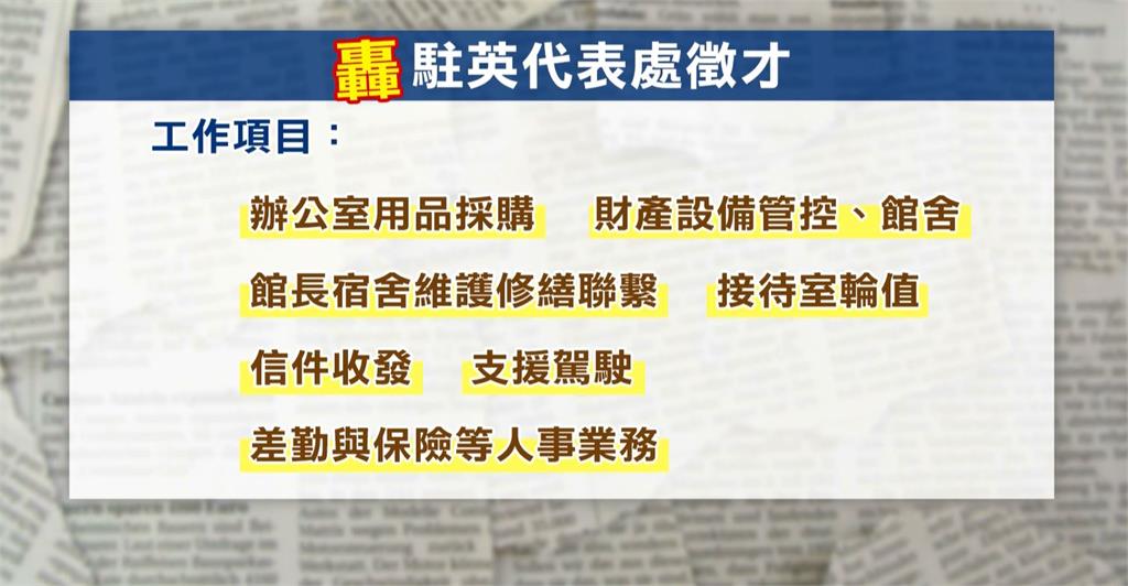 工作包山包海　外交部駐英代表處徵才　網見薪資看法兩極