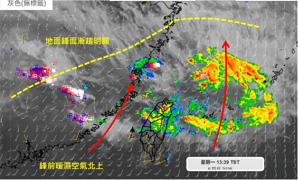 開工迎新一波兇猛雨勢！鋒面挾「紅爆雷雨」過境　中部以北防大雨轟炸