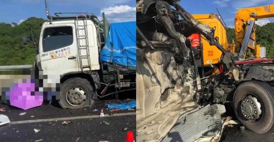 快新聞／國3苗栗南下通霄路段「砂石追撞拖吊車」　2駕駛遭撞飛慘死
