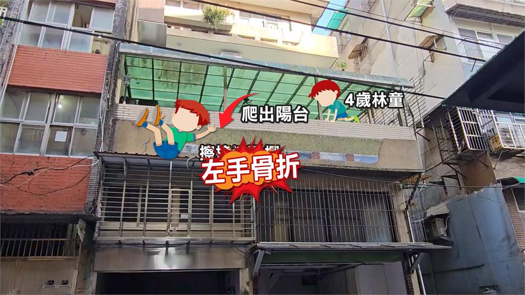 基隆母外出釀禍！　４歲童爬３樓陽台　再墜２樓雨棚「摔地骨折」
