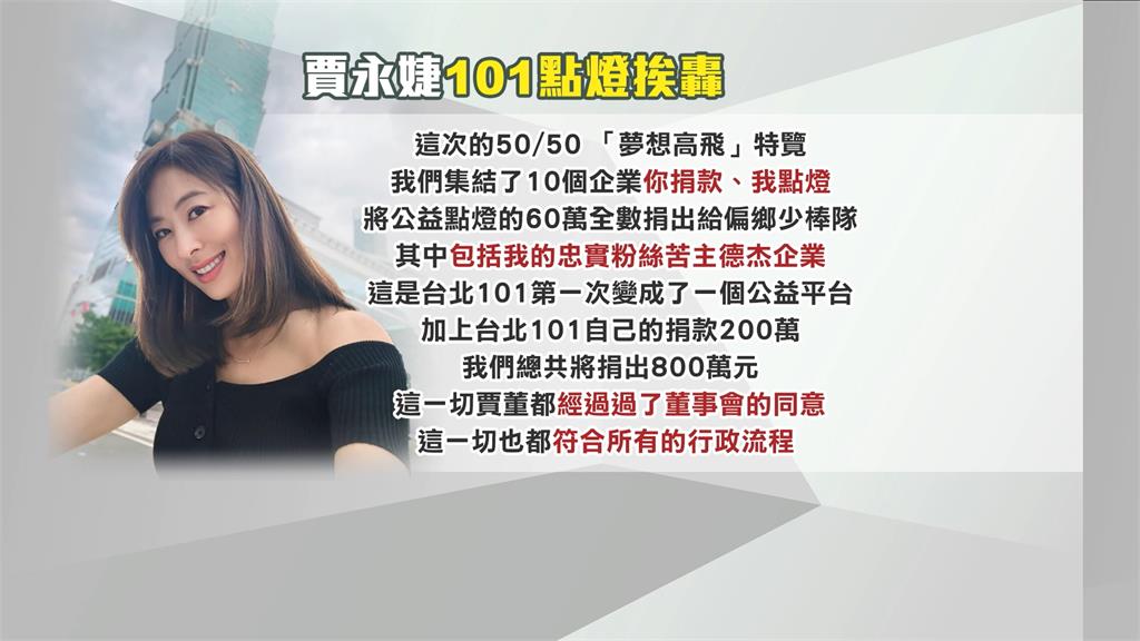 台北101點燈「永婕同心」惹議 民眾質疑公器私用 賈永婕澄清為這件事