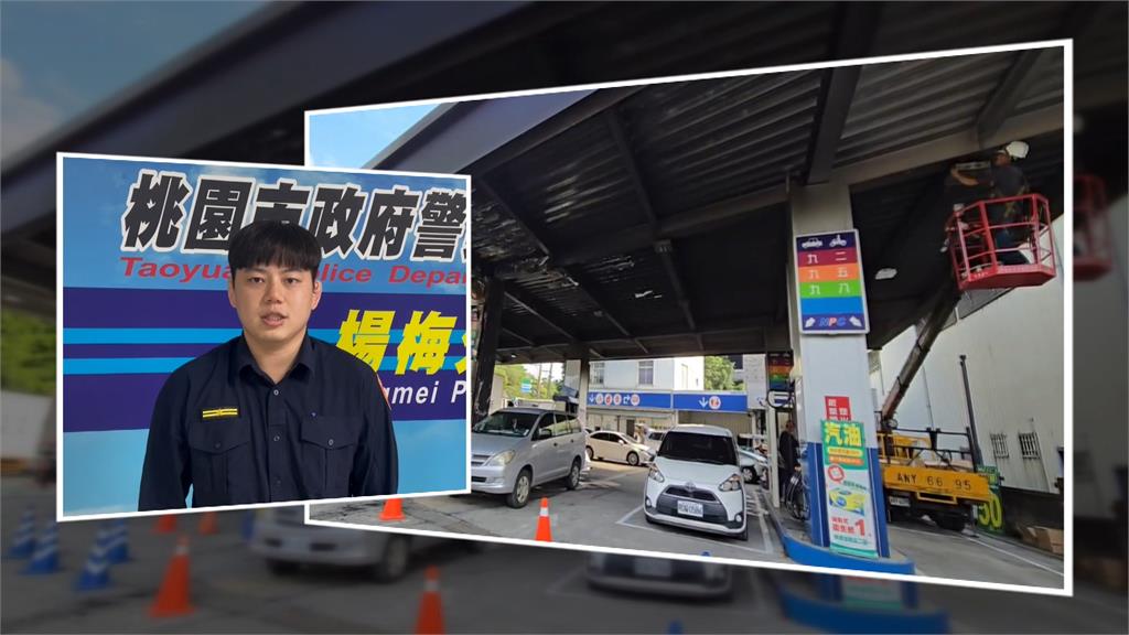 桃園77歲男駕車突撞「加油島」加油機倒塌起火