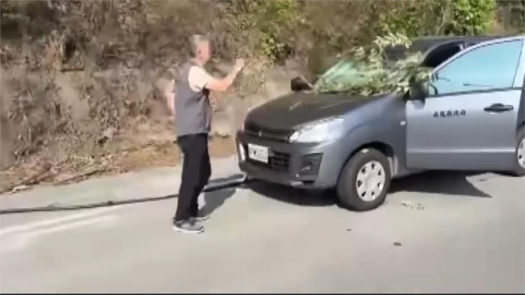 台21線路樹倒下砸中南投縣府公務車 車內處長與科長受驚