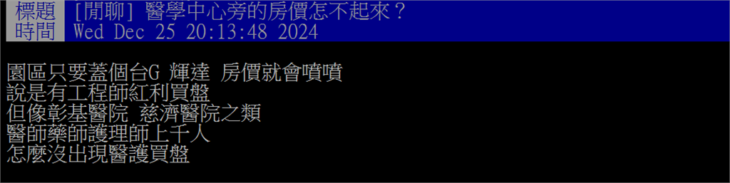 他好奇醫院V.S科學園區周邊房價怎差這麼多？網嘆：「他們」薪水能比嗎