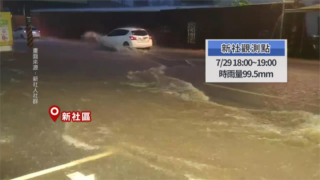 大雨炸台中!多處傳積淹水災情 路中湧現小噴泉