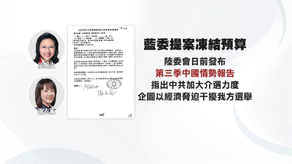 陸委會揭露「中國介選」情事　遭國民黨立委提案凍結百萬預算
