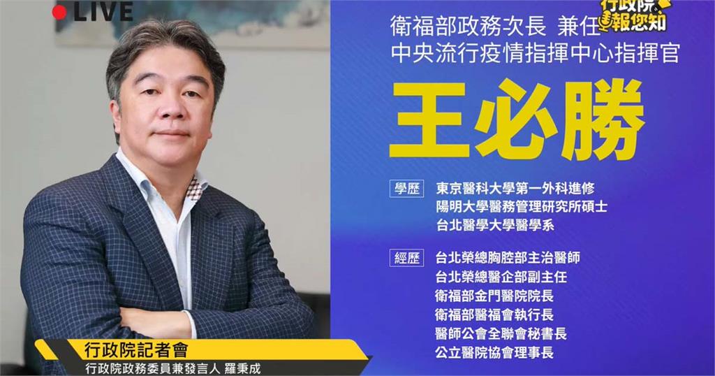 快新聞／確定了！ 薛瑞元接衛福部長　王必勝接任次長、疫情指揮官