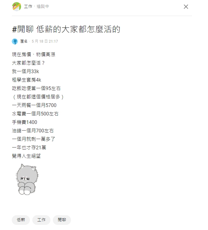 租房男月薪33K「1年存21萬」!曝消費習慣嘆「怎麼活」網:很厲害了