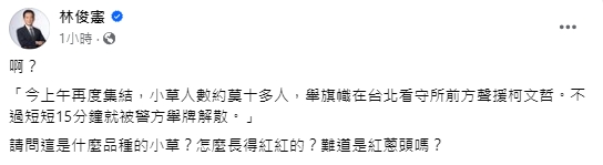 快新聞／民眾舉「統一義勇軍」紅色大旗挺柯文哲　他傻眼問：這是紅蔥頭？