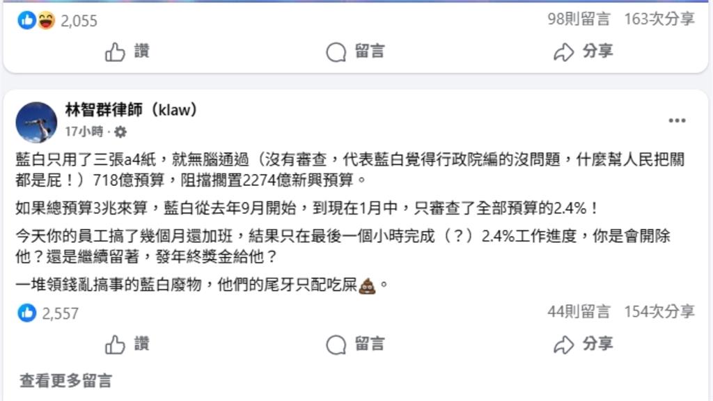 藍白杯葛預算突「鬼轉放行718億」！律師痛批「加班5月進度2.4％」：領錢亂搞