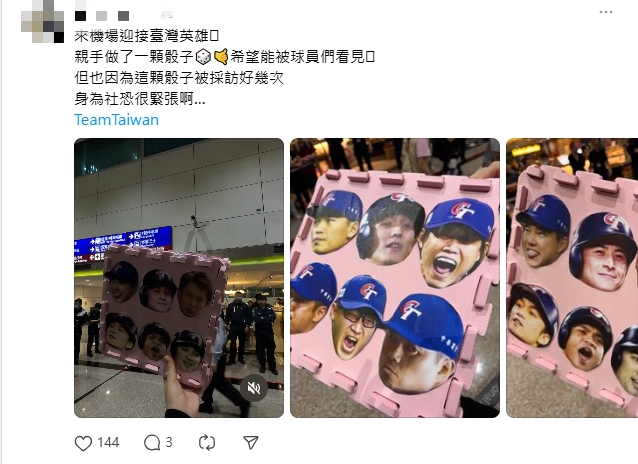 台灣隊光榮回國「桃機被塞爆」!球迷自製「6面6骰子」接機愧喊:我錯了
