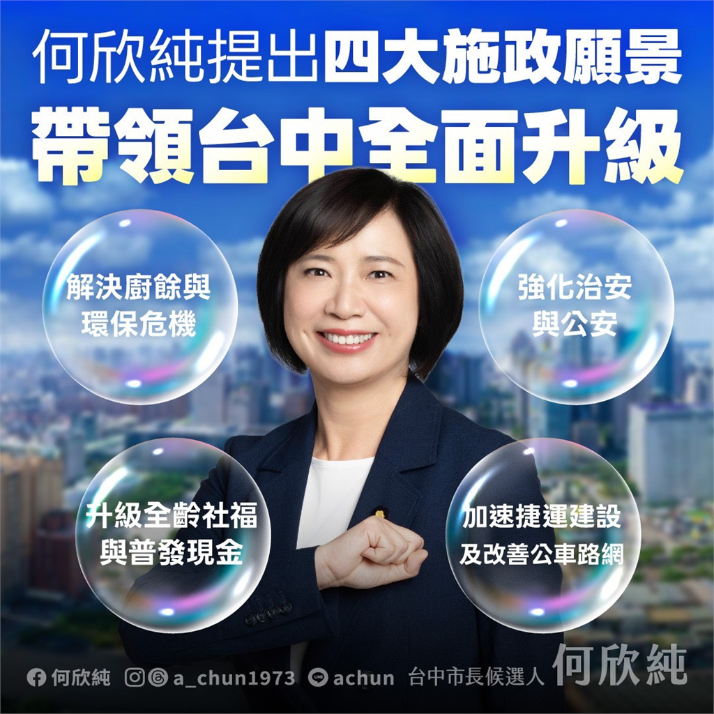 快新聞／帶領台中全面升級！何欣純提四大施政願景　推動城市前進、翻轉壞印象