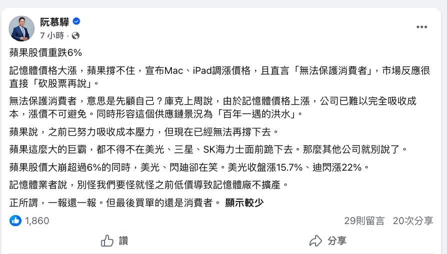 蘋果「漲一波超凶」害台股狂瀉1683點？阮慕驊示警：小心柿子撿軟的吃