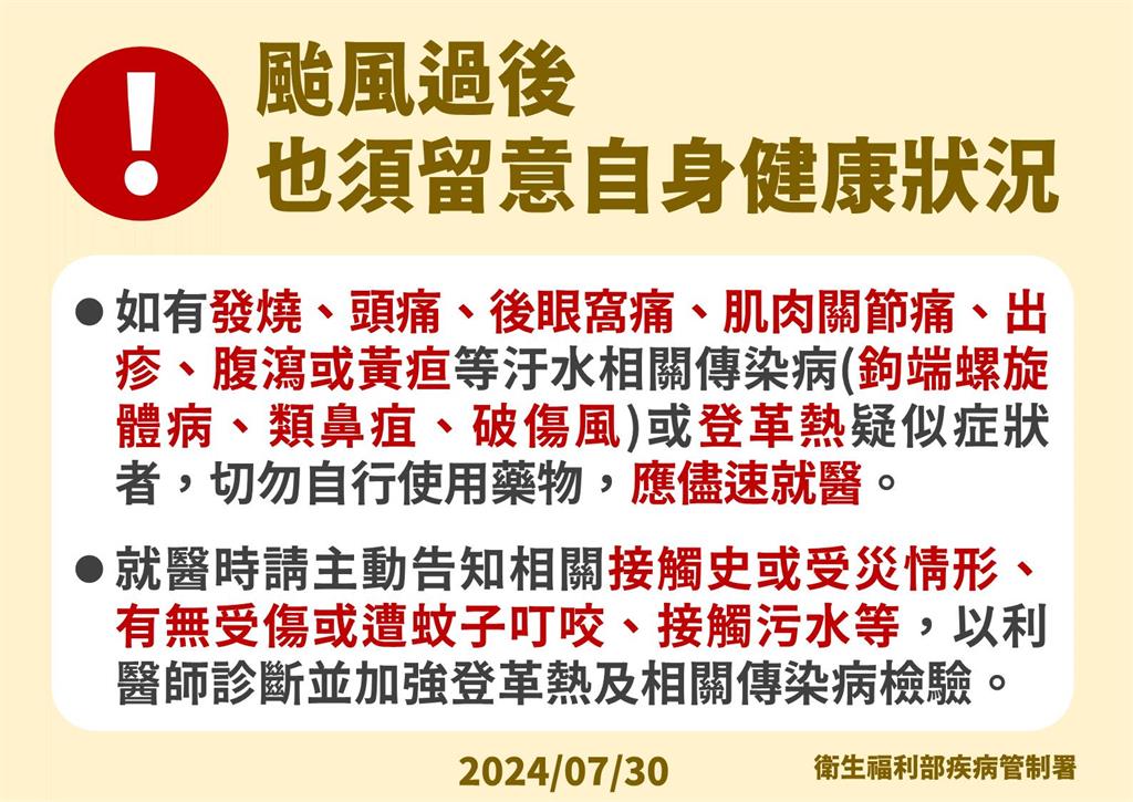 快新聞／防凱米颱風災後傳染病！　疾管署急籲「落實防疫3步驟」