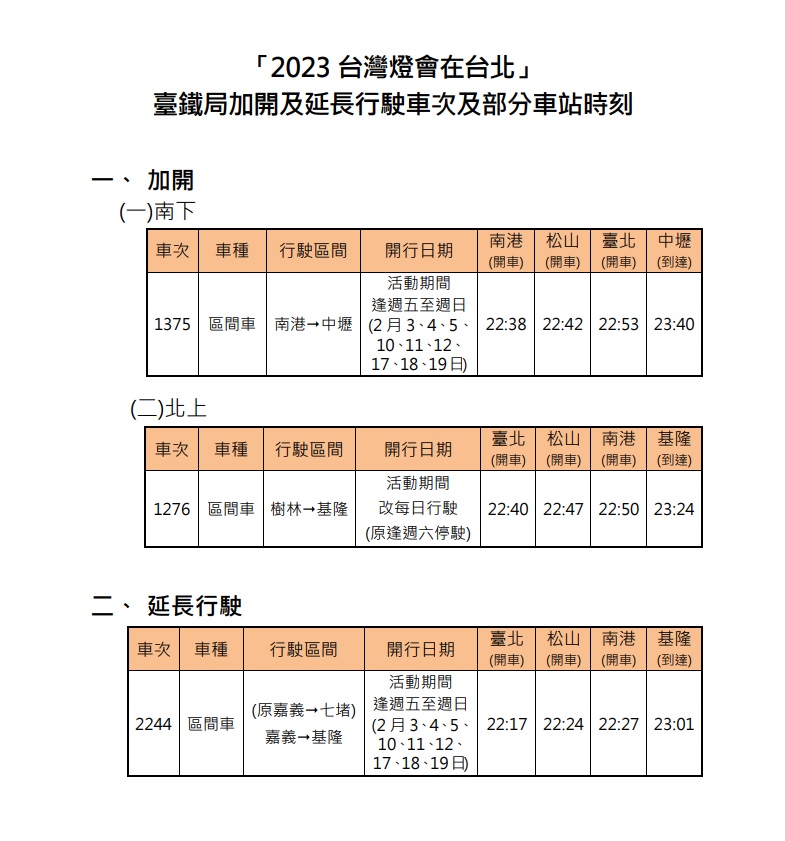 快新聞／2023台灣燈會在台北！ 台鐵加開列車時刻表看這