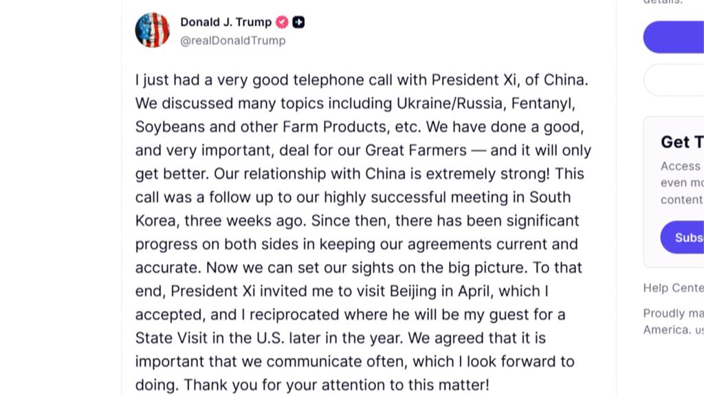 雙方不同調！中稱「川習通話」談台海　川普貼文卻「隻字未提」