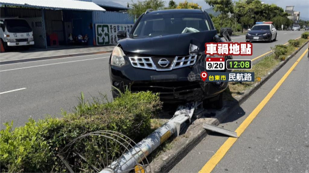 前立委廖國棟車禍自撞　衝上分隔島撞斷路燈桿