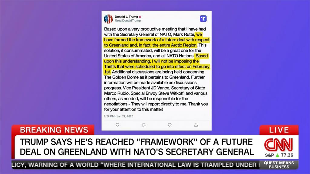 川普對格陵蘭態度軟化！　排除武力奪島、撤對歐洲８國加稅