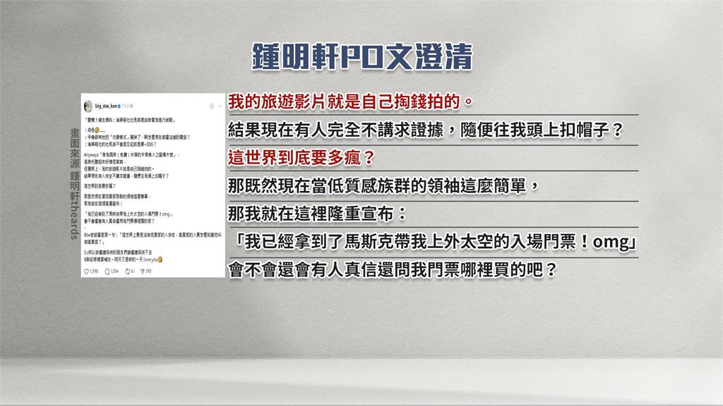 遭點名和「中國黨媒」合作 鍾明軒澄清:自己掏錢拍片