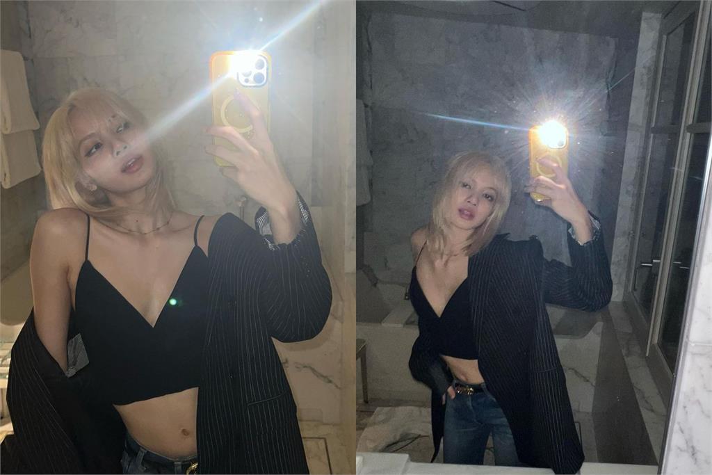 Lisa外套穿不好露「19吋螞蟻腰」 穿低胸深V背心粉絲全看光