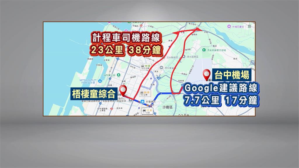 惡劣!台中機場搭小黃至梧棲 運將「繞遠路」車資貴兩倍