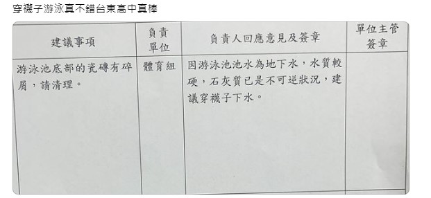 在這游泳竟要穿襪子！　校方：怕泳池石灰質害學生受傷