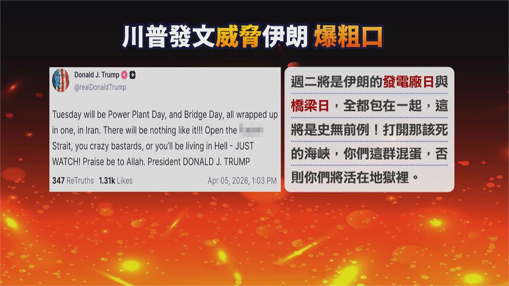 川普最後通牒! 放話4/7伊朗不開海峽就開炸