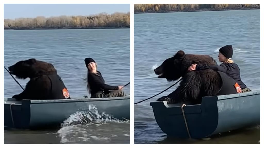 俄國辣妹和「壯漢」黏TT同船釣魚！她「摟肩＋閒談」網驚呆：是大棕熊
