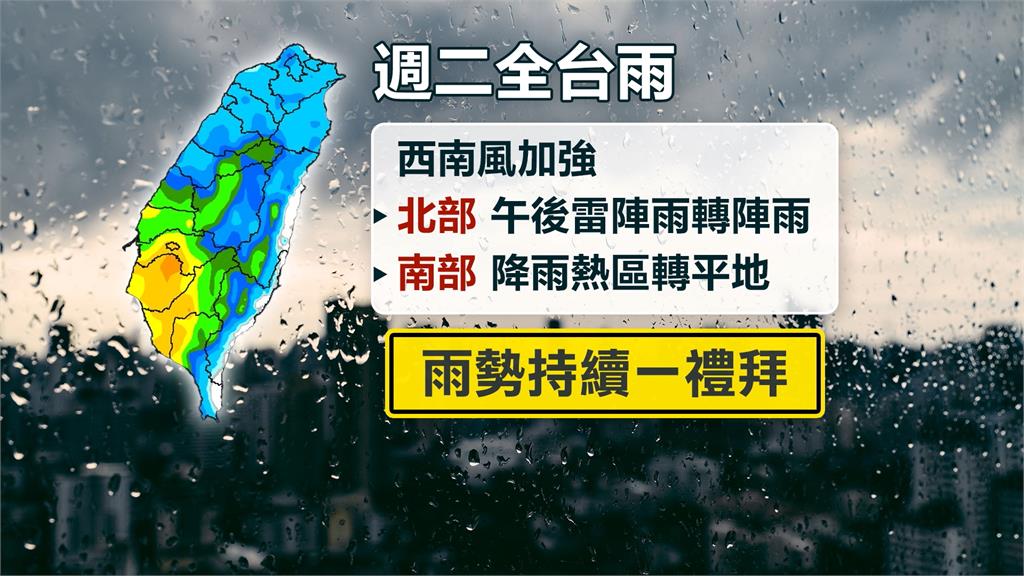 西南風發威！　南部地區雨再下一週　下週二起雨區擴大「全台有雨」