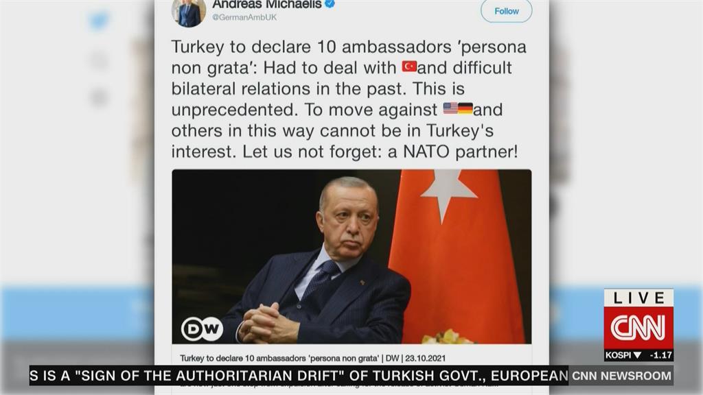 不滿要求釋放慈善家　土耳其總統放話驅逐美、德、法等10國大使