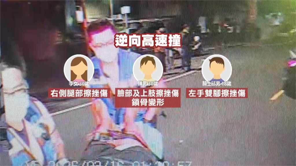 台南除夕嚴重車禍 轎車高速逆向撞機車3人受傷