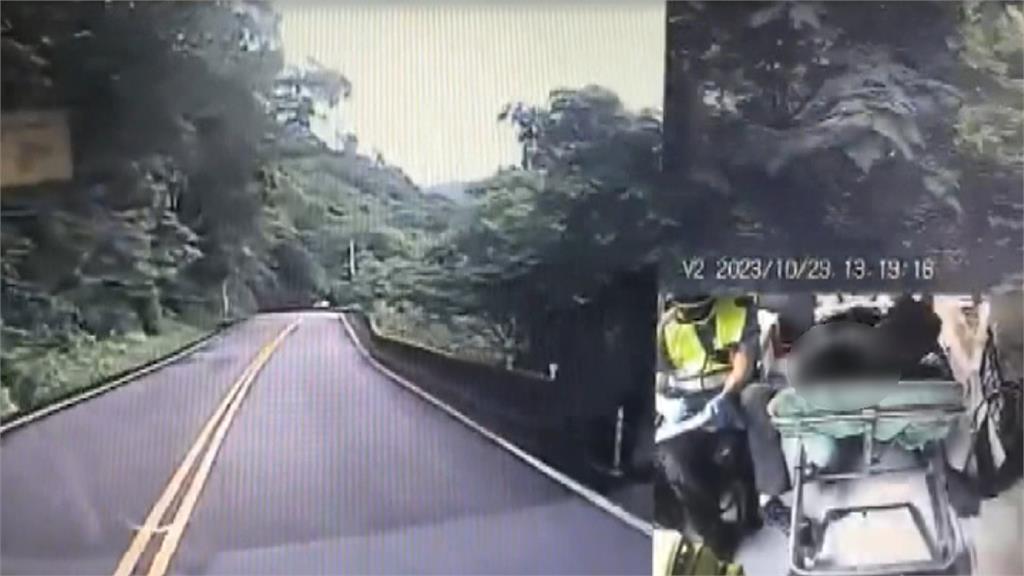 驚險！南庄山路轎車違規亂切車道　跨雙黃線險撞救護車