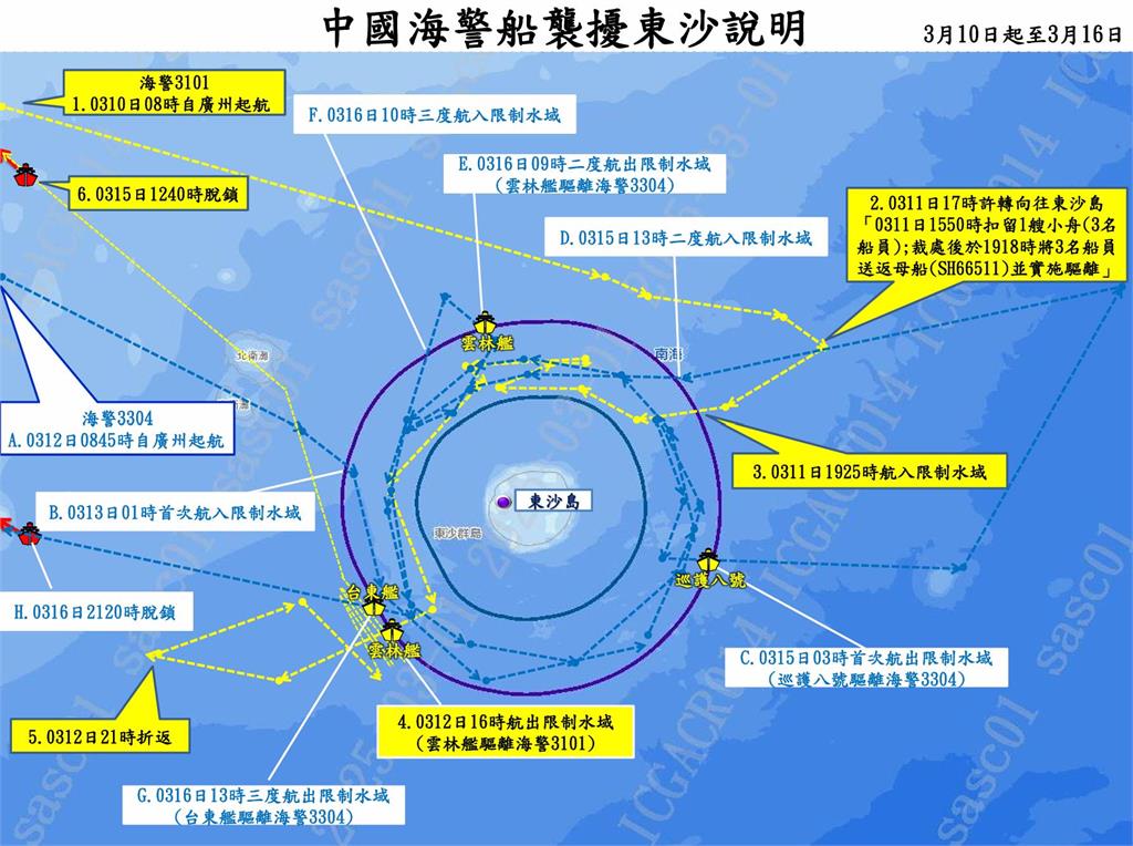 海巡署強勢驅離東沙海域越界中國海警船及漁船 確保國家主權維護海域資源