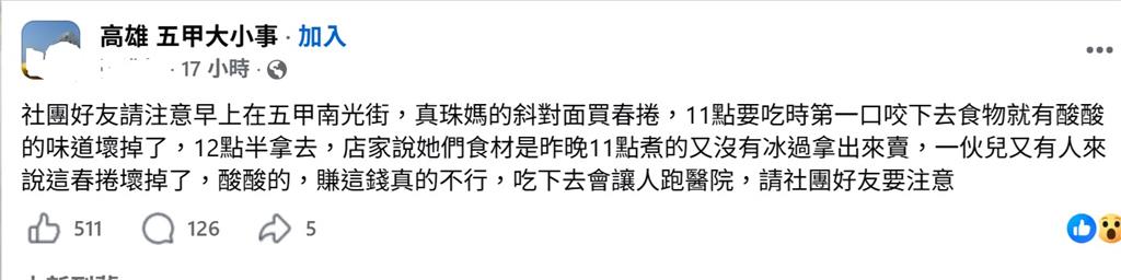 高雄正義市場春捲食安危機　140人不適送醫 12人檢出沙門氏菌